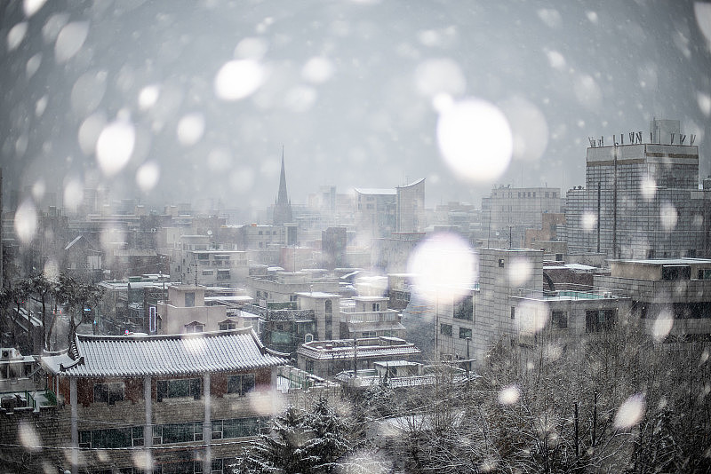 城市里下雪的风景