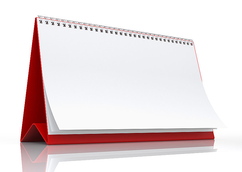 桌上放着一张白纸做的日历。孤立的白色背景- 3d插图