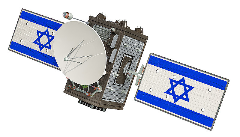 以色列卫星，3D渲染孤立在白色背景上