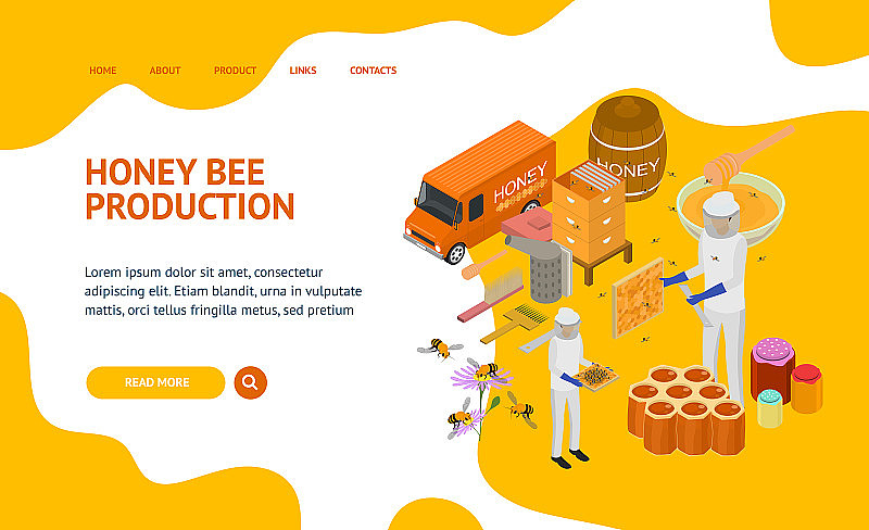 养蜂场概念登陆网页3d等距视图。向量