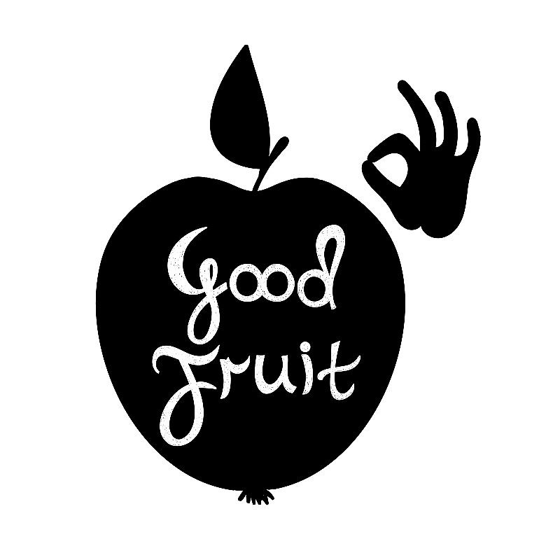 好果子。剪影的苹果与文字。