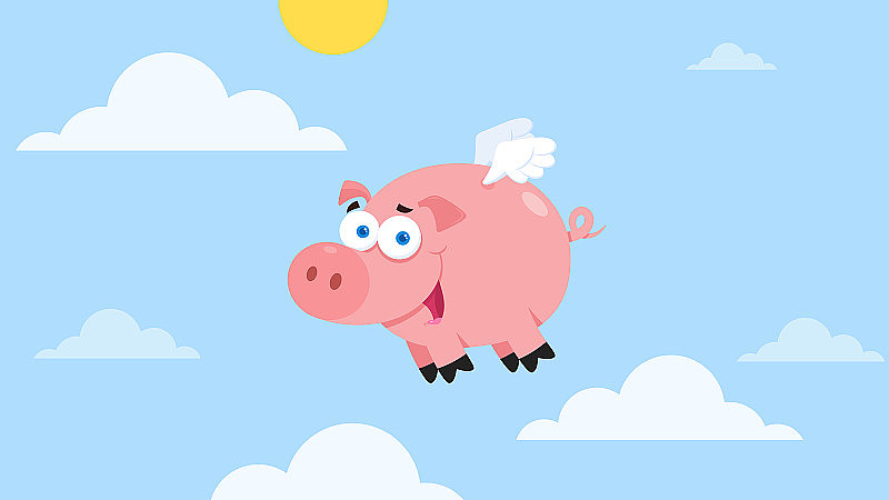 小猪卡通人物在天空中飞翔