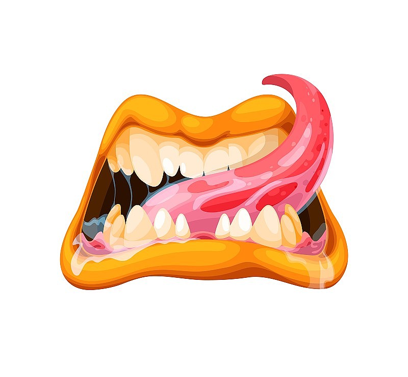 卡通怪物的大嘴，嘴巴上有牙齿和舌头