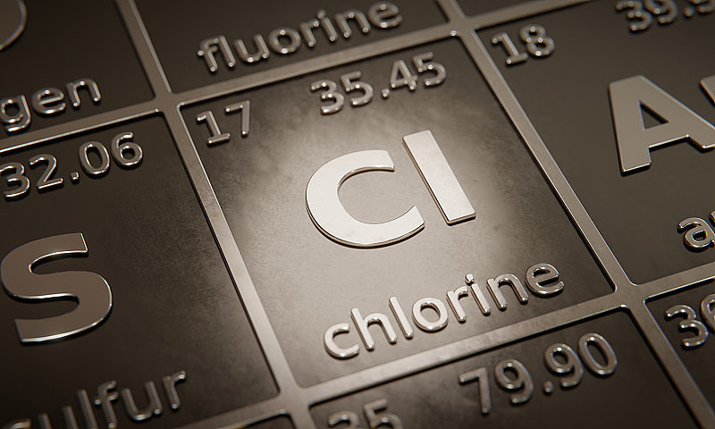 重点介绍元素周期表中的氯元素。三维渲染