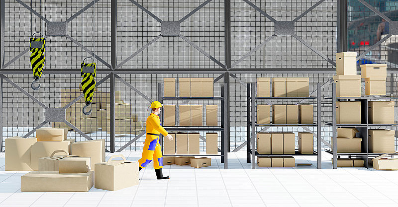 在物流、配送和仓储中心监督产品和运输货物的工人。trabajacor做日常工作的概念。的生活方式。插图3 d。