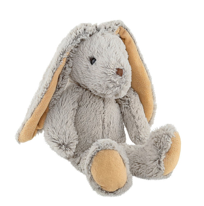 柔软的毛绒兔子玩具长耳朵，孤立在白色背景