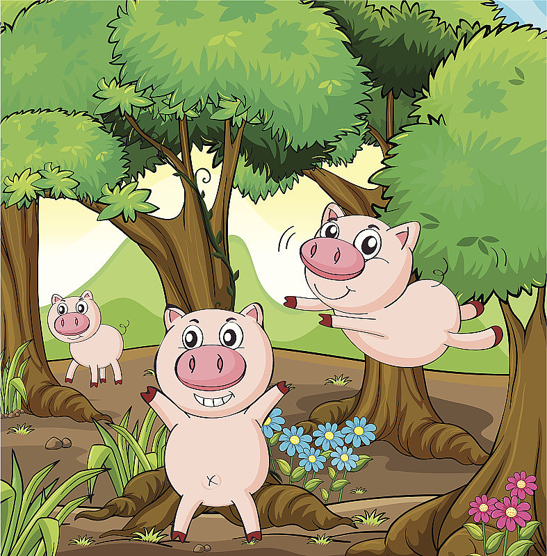 三只小猪在森林里玩