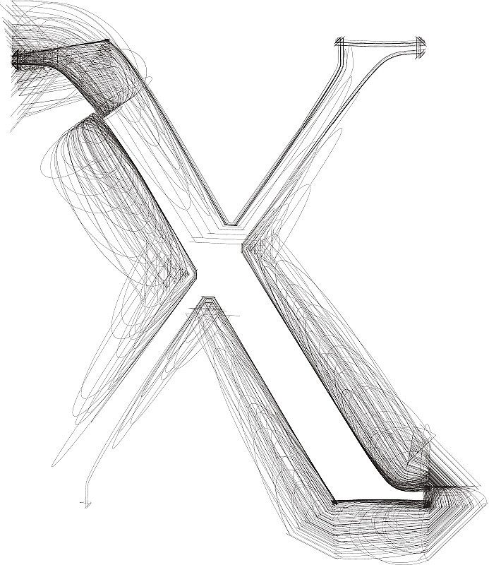 手绘字体。字母x矢量图