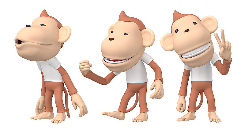 猴子角色有趣的猴子姿势和面部表情- 3D插图-插图
