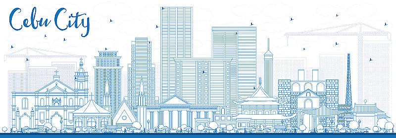 菲律宾宿务市的蓝色建筑轮廓线。