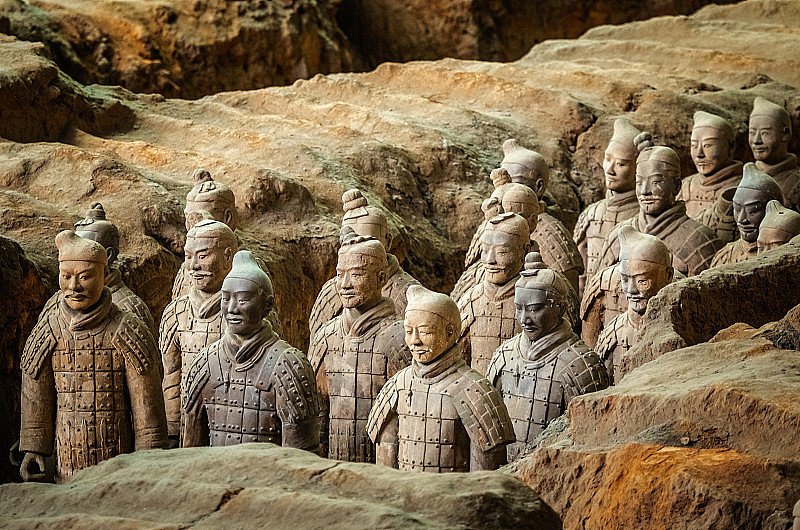 中国陕西西安出土的秦始皇兵马俑雕塑
