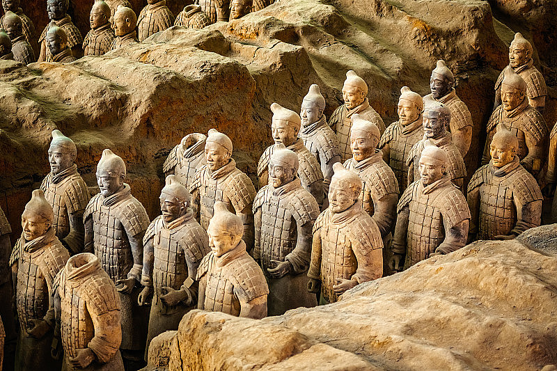 中国陕西西安出土的秦始皇兵马俑雕塑