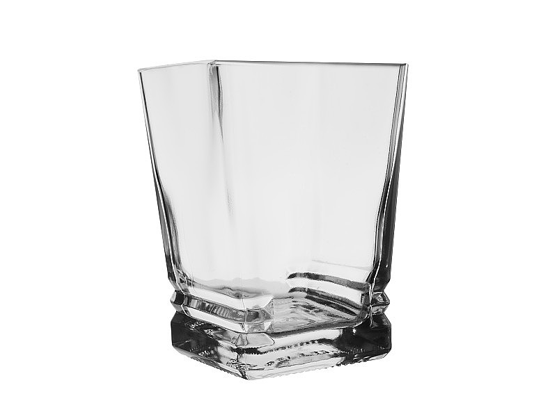 空玻璃花瓶，方形。孤立在白色背景上
