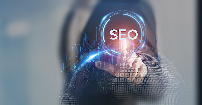 SEO，搜索引擎优化排名的概念。提升网站流量的数字营销策略。在线搜索引擎，缩写SEO和SEO符号。Martech和数字化业务