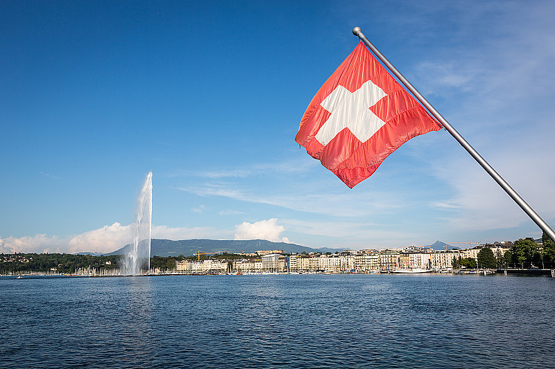 日内瓦湖和Jet dEau喷泉，瑞士