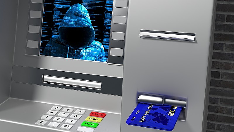 当插入显示帽衫黑客的信用卡时，黑了自动取款机