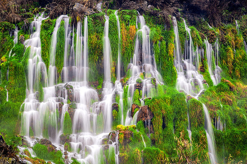 哈格曼山谷爱达荷州千泉州立公园瀑布瀑布在草地上
